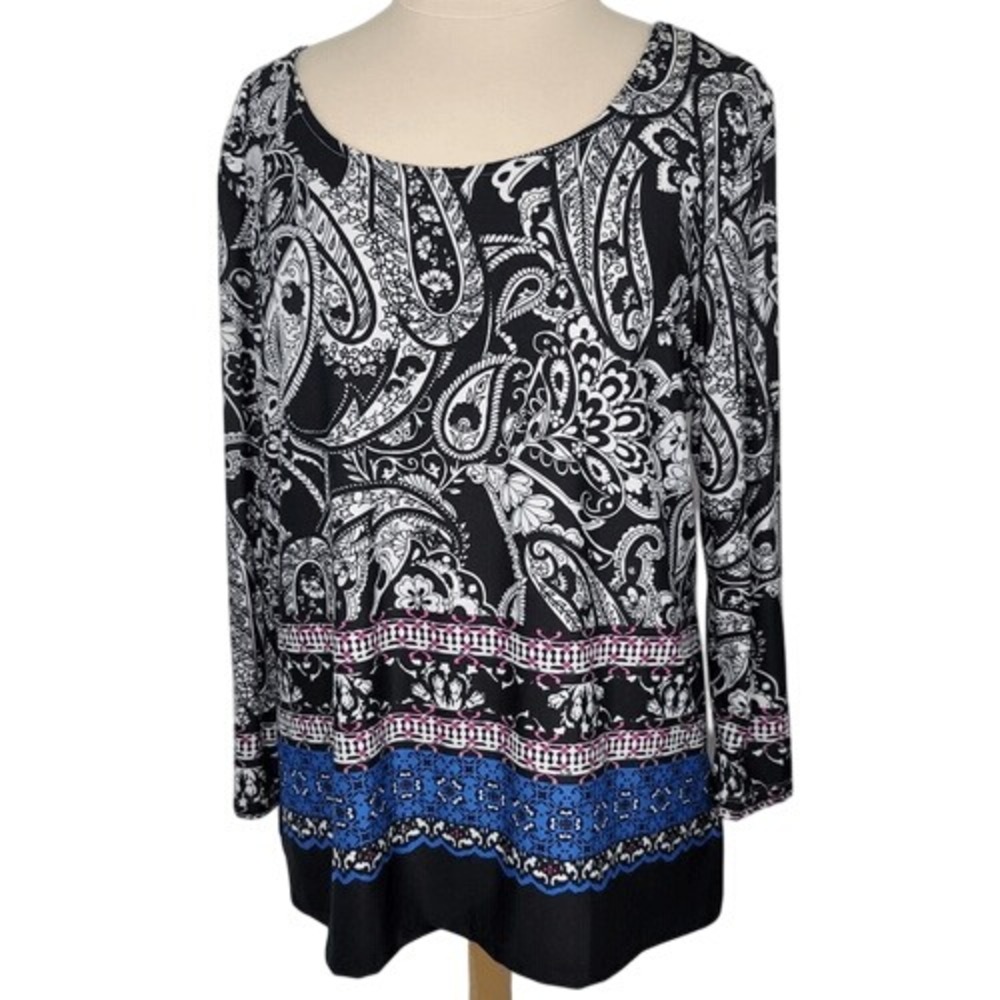 Croft & Barrow Black & White Paisley Tunic Top
